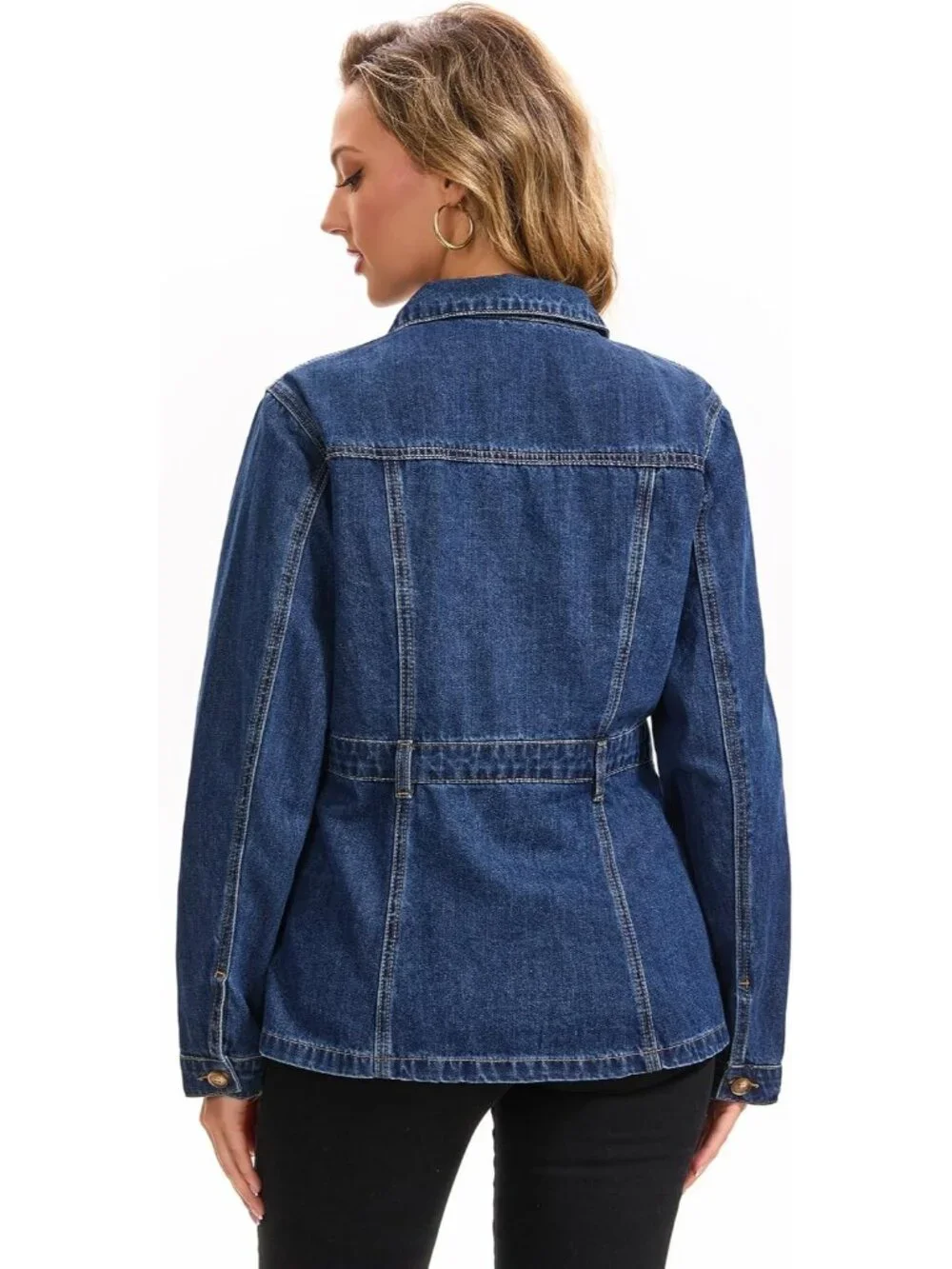 Women's Dark Blue Jacket Long Sleeve Causal Distressed Denim Button Down Jackets
